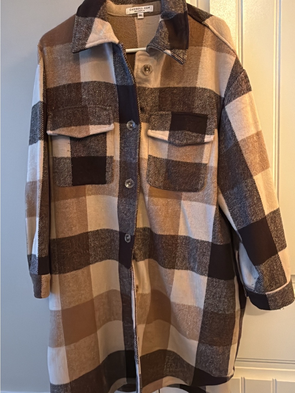 Checked Plaid Shacket in Brown and Cream Tones